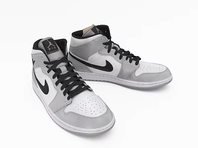 Fashionable High Top Sneakers Gray White And Black With Nike Logo Black Laces Casual Design 3d model