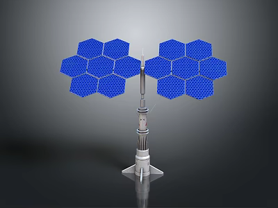 Modern Space Rocket With Blue Hexagonal Solar Panels And Silver Metallic Structure 3d model