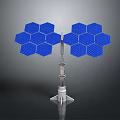 Modern Space Rocket With Blue Hexagonal Solar Panels And Silver Metallic Structure