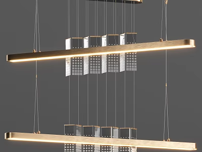 Two Tier Modern Metal Chandelier With Hanging Rectangular Panels And Warm Light 3d model