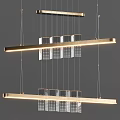 Two Tier Modern Metal Chandelier With Hanging Rectangular Panels And Warm Light