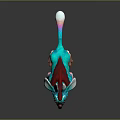 Colorful Horned Game and Movie Character With Large Ears Blue Green Fur and Red Chest