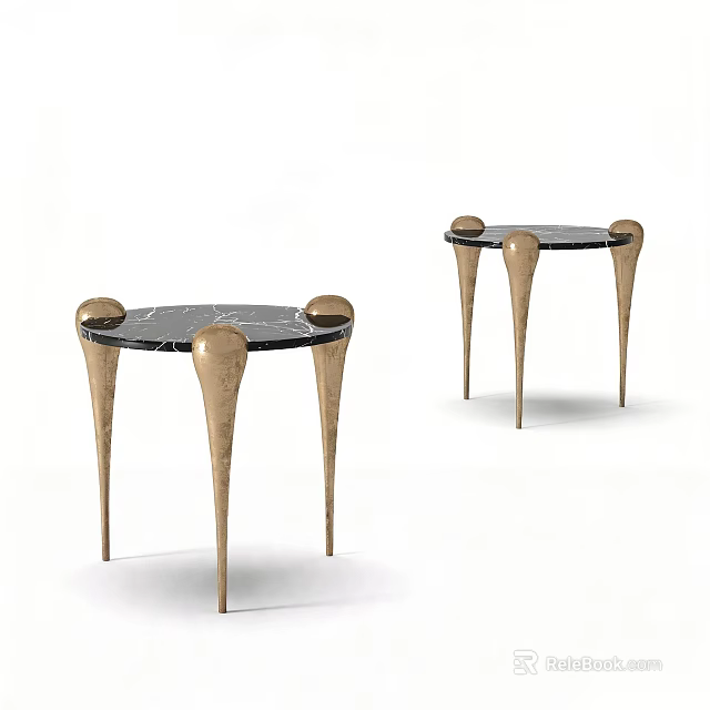 Pair Of Elegant Modern Side Tables With Black Marble Top And Golden Legs 3d model 
