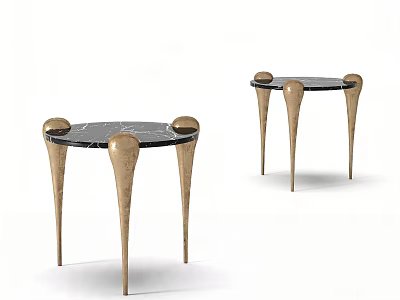 Pair Of Elegant Modern Side Tables With Black Marble Top And Golden Legs 3d model