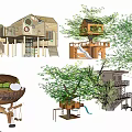 Creative Wooden Tree House Designs With Slide Hammock And Platform Structures 3d model