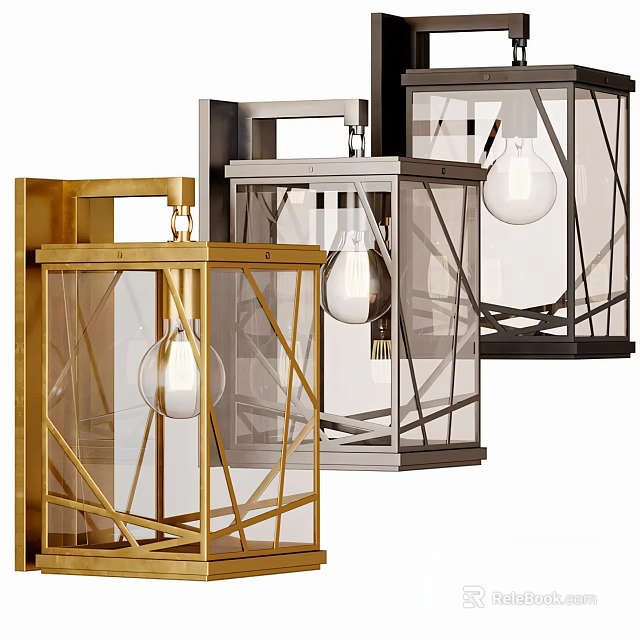 Contemporary Wall Sconces Featuring Metal Frame Glass Shade And Exposed Bulb In Gold Silver Black 3d model 