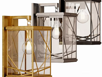 Contemporary Wall Sconces Featuring Metal Frame Glass Shade And Exposed Bulb In Gold Silver Black 3d model