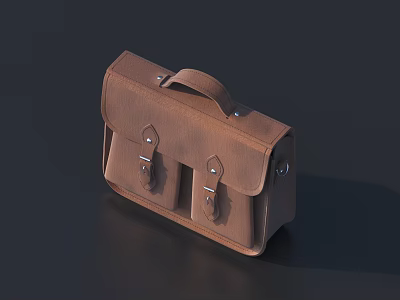 Vintage Brown Leather Briefcase With Dual Buckle Pockets And Leather Handle 3d model