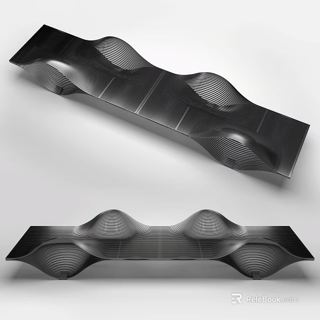 Black Modern Outdoor Chair with Wavy Design and Striped Texture in Sleek Style 3d model 