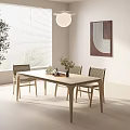 Minimalist Light Wood Dining Table Set With Four Chairs And Decorative Plants