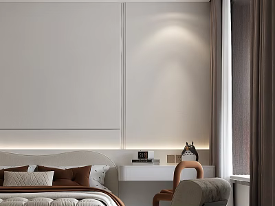 Modern Cozy Kids Room Interior Design With Bed Pillows Nightstand Lamp Chair And Curtains 3d model