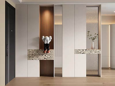 Modern Room Divider Cabinet With Wooden Panels And Marble Top Decorative Items 3d model