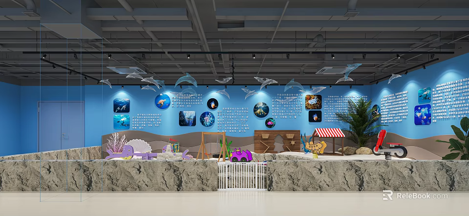 Ocean Theme Playground With Blue Walls Marine Life Decorations Slides And Sand Elements 3d model 