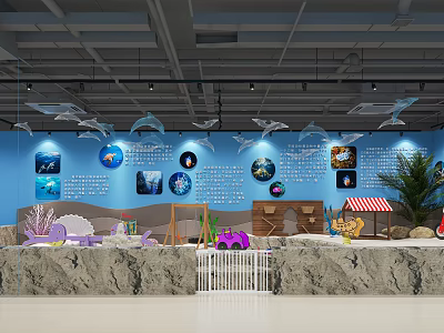 Ocean Theme Playground With Blue Walls Marine Life Decorations Slides And Sand Elements 3d model