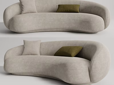 Light Gray Curved Sectional Sofa With Light Gray And Dark Green Cushions 3d model
