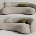 Light Gray Curved Sectional Sofa With Light Gray And Dark Green Cushions 3d model