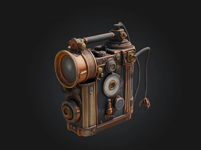Vintage Steampunk Camera With Brass Metal Gears And Rotating Lenses 3d model