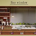 Wooden Bay Window With Bookshelves Upholstered Seat Green Cushions And Storage Drawers