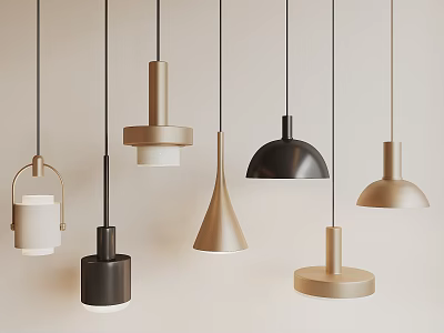 Modern Pendant Lights Hanging With Different Shapes And Neutral Tones For Interior Design 3d model