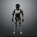 Futuristic Humanoid Robot Design With White Black Body And Blue Accent Lights