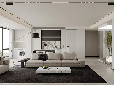 Modern Living Dining Room Interior With Open Concept Sofa Coffee Table And Floor Lamp 3d model