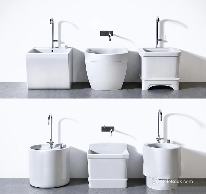 Modern White Bathroom Fixtures With Toilet Sink Units And Minimalist Design 3d model 