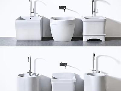 Modern White Bathroom Fixtures With Toilet Sink Units And Minimalist Design 3d model