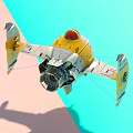Yellow Vintage Futuristic Spaceship With Dome Cockpit And Streamlined White Wings