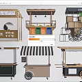 Mobile Food Carts Various Designs Portable Stalls With Wheels And Wooden Structures