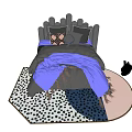 Cozy Double Bed With Gray And Purple Bedding Multiple Pillows And Polka Dot Rug