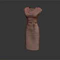 Elegant Beige Pleated Dress With Cowl Neck And Bow Belt Design