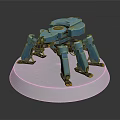 Blue Multi Legged Robotic Creature on Silver Circular Platform Mechanical Design 3d model