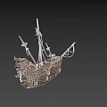 Vintage Wooden Ship Model Featuring Detailed Mast Structure and Handcrafted Design Elements 3d model