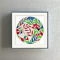 Circular Decorative Wall Art With Red Green Blue Leaf Patterns And Frame On Gray Wall 3d model