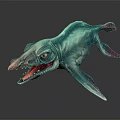 Blue Fish Crocodile Hybrid Monster Character For Game Movie With Open Mouth Sharp Teeth Fierce Eyes