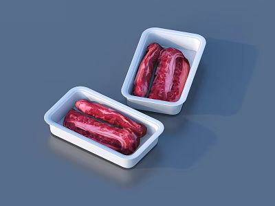Fresh Raw Ribs in White Plastic Containers on Gray Background 3d model