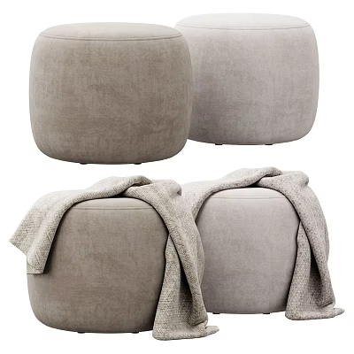 Round Light Gray Upholstered Stools With Soft Blanket On Top Surface 3d model