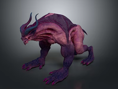 Fierce Fantasy Creature Character With Horns Purple Pink Skin Muscular Build And Sharp Claws 3d model