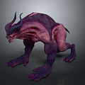 Fierce Fantasy Creature Character With Horns Purple Pink Skin Muscular Build And Sharp Claws