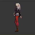 Blonde Twin Ponytail Character In Purple Coat Red Leggings With Brown Boots And Creature