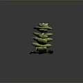 Succulent Plant With Stacked Green Leaves Red Edges In Black Pot Against Dark Background