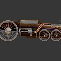 Vintage Wooden Steam-powered Carriage Featuring Large Spoked Wheels and Intricate Retro Design