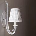 Classic Wall Sconce Featuring Beige Striped Fabric Shade And Curved Metal Arm