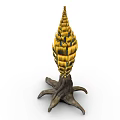 Cartoon Fantasy Plant With Tentacle Like Roots And Yellow Scaled Top Structure