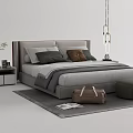 Modern Double Bed Setup With Bedside Tables Pillows Ottoman And Decorative Items 3d model