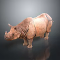 Brown Rhinoceros With Textured Skin Standing On Dark Background With Reflection