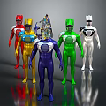 Game and Movie Characters in Red Yellow Blue Green White Costumes With Unique Helmet Designs