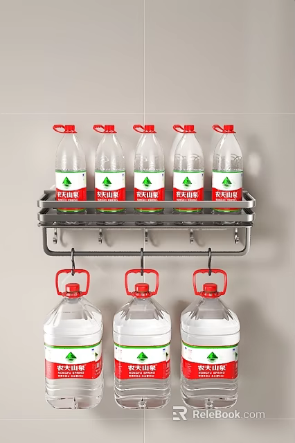 Wall Mounted Metal Bathroom Shelf With Cleaning Bottles And Hanging Hooks 3d model 