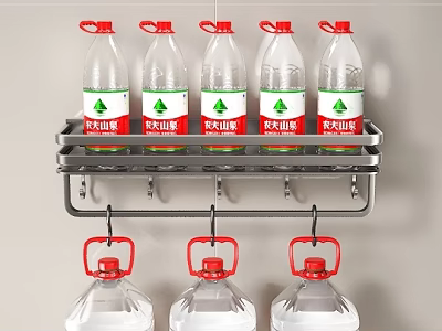 Wall Mounted Metal Bathroom Shelf With Cleaning Bottles And Hanging Hooks 3d model