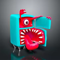 Blue Square Character With Red Monster Features Big Eye Sharp Teeth And Sticking Tongue